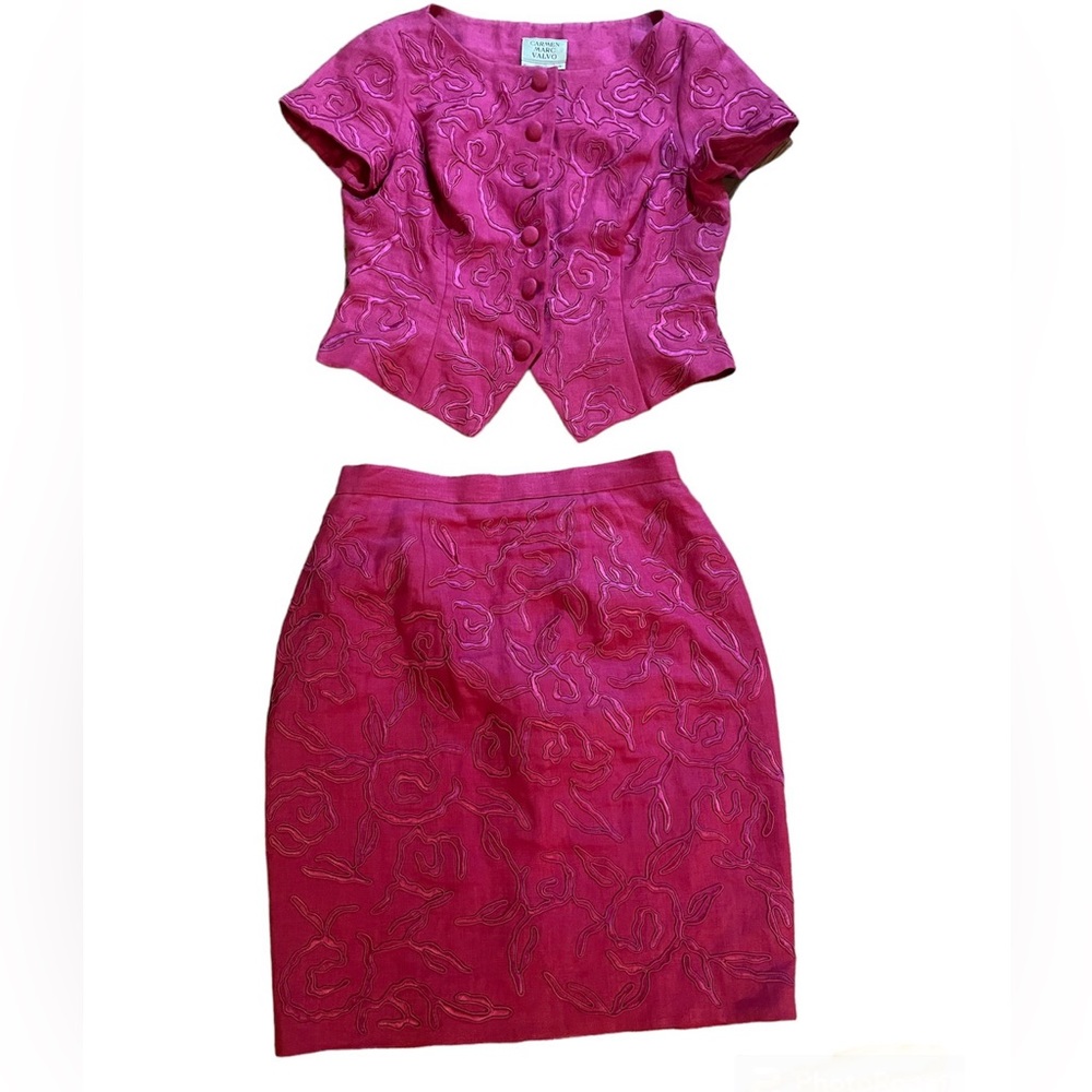 Vintage Carmen Marc Valvo 2 piece Pink Skirt Top
